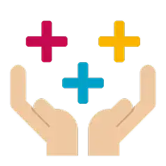 Benefits illustration with hands supporting plus symbols